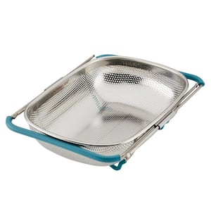 Tools and Gadgets 4.5 qt. Stainless Steel Over-The-Sink Colander, Agave Blue Handles