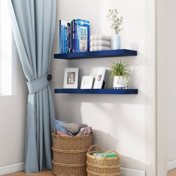 30 in. W x 6.7 in. D Blue Floating Shelves (Set of 2) Decorative