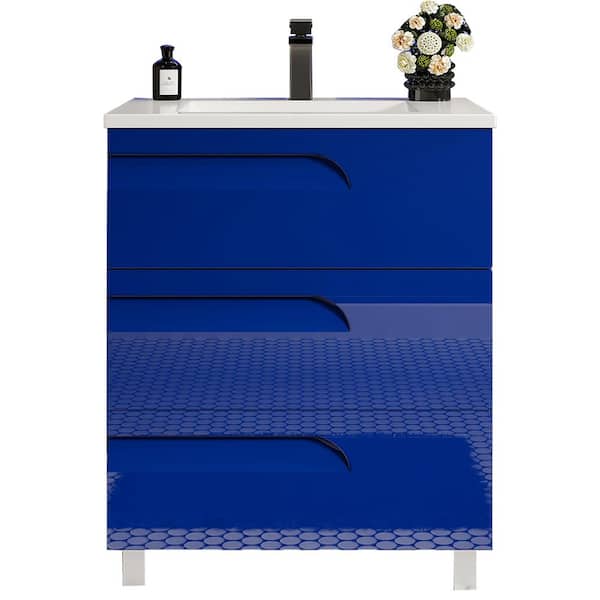 Joy 32 in. Single Sink Blue Bath Vanity with White Porcelain Top (Assembled)