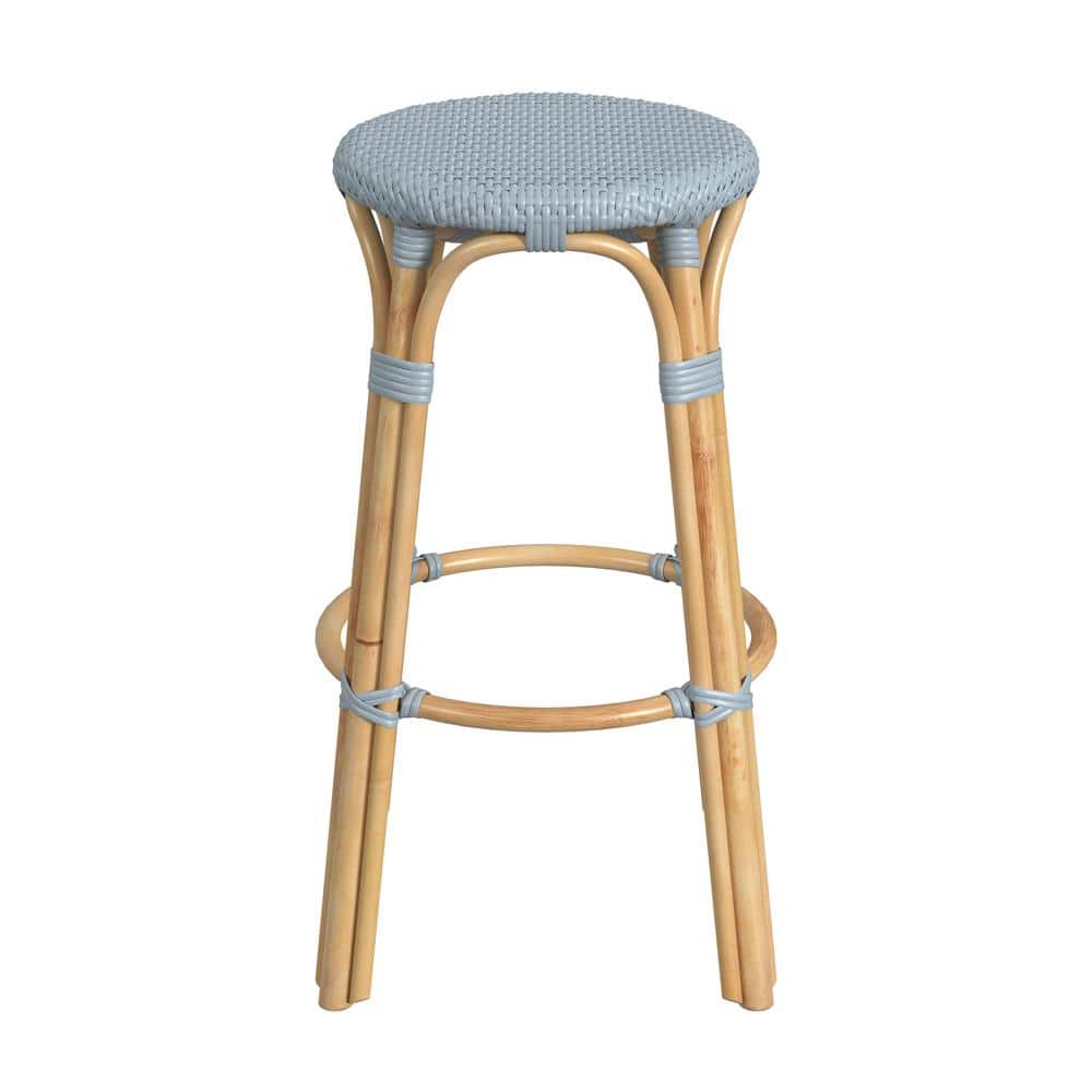Twilight Blue 30" Round Rattan Coastal Bar Stool
