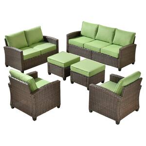 Palermo Brown 6-Piece Modern Wicker Modular Outdoor Patio Conversation Sofa Seating Set with Green Cushions