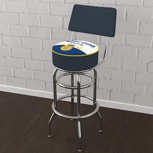 Corona Label Design 31 in. Blue Low Back Metal Bar Stool with Vinyl Seat