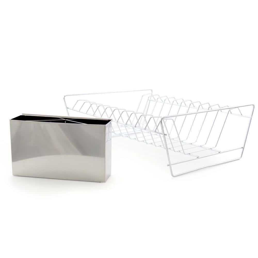 18.5 Inch Chrome Metal Dish Drying Rack with Utensil Cup