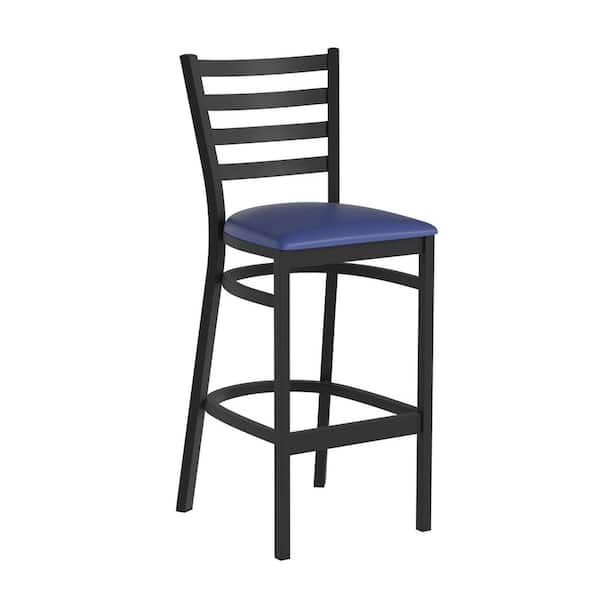 Carnegy Avenue Hercules 30 in. Blue Vinyl Seat/Black Metal Frame Low Metal Bar Stool Counter Stool