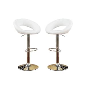 39 in. White Faux Leather Bar Stools with Chrome Stand ((Set of 2))