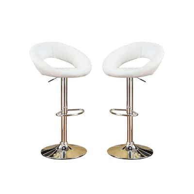 39 in. White Faux Leather Bar Stools with Chrome Stand ((Set of 2))