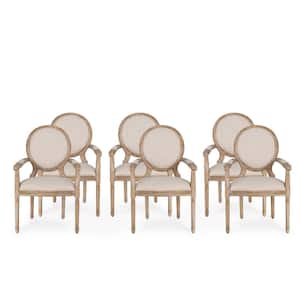 Huller Beige and Natural Wood and Fabric Arm Chair (Set of 6)