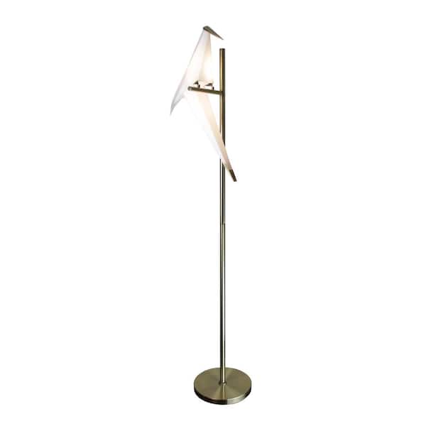 EQLight Zeitler 66 in. Satin Brass Floor Lamp with White Bird Shade