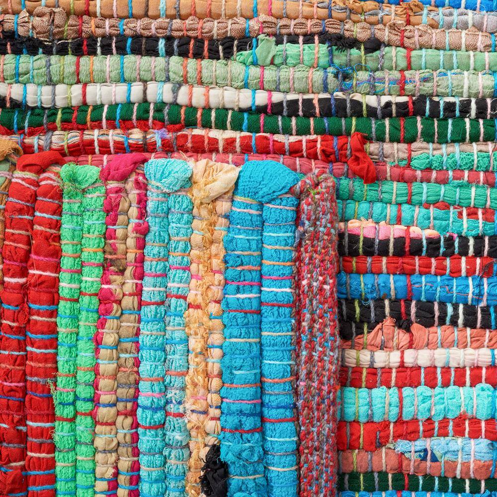 Green and Multicolor Handwoven Cotton Wool Stripe Runner Rug