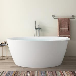 59 in. L x 28.74 in. W Acrylic Flatbottom Double Ended Oval Freestanding Soaking Bathtub with Right Drain in White
