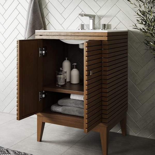 MODWAY Ledger 24 in. Bathroom Vanity in Walnut White