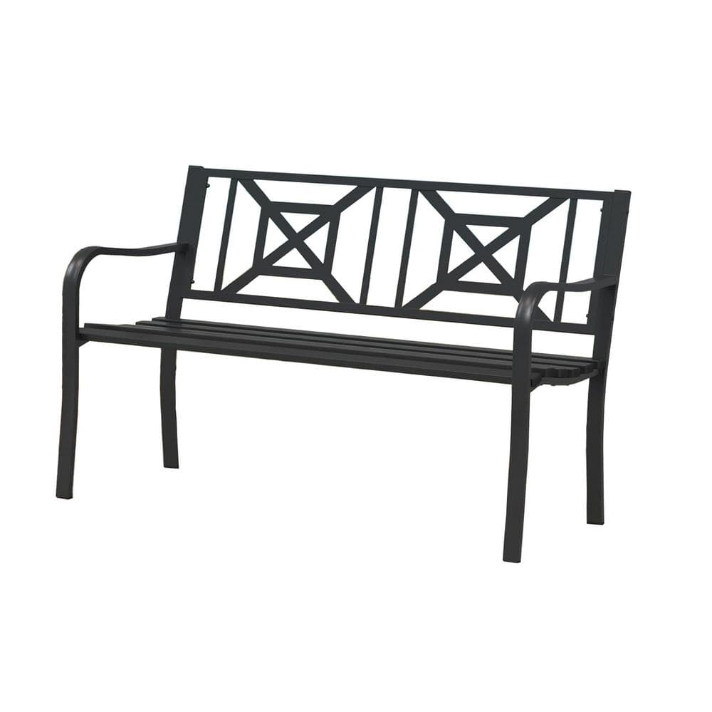 50 in. 2-Person Metal Black Outdoor Bench Z0DJBZ4MKQ - The Home Depot