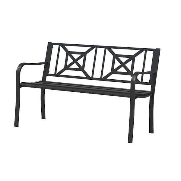 Unbranded 50 in. 2-Person Metal Black Outdoor Bench