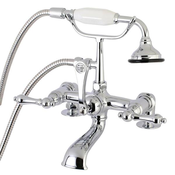 Kingston Brass Lever 3-Handle Deck-Mount Claw Foot Tub Faucet with Handshower in Polished Chrome