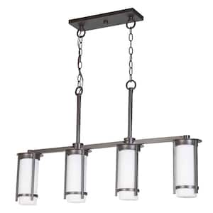 Truxton 37 in. W x 29.25 in. H 4-Light Graphite Multi Pendant Light with Frosted Glass Shades