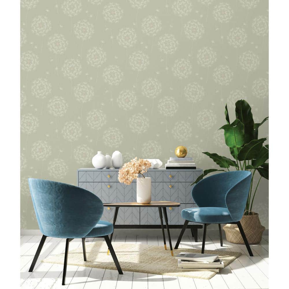 Sage Whimsical Dandelion Head Print Non Woven Non-Pasted Textured Wallpaper 57 Sq. Ft. price history on PriceWatchPro
