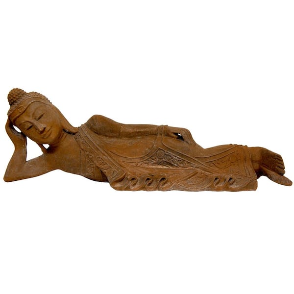 Oriental Furniture Oriental Furniture 21 in. Reclining Rust Patina Buddha Decorative Statue