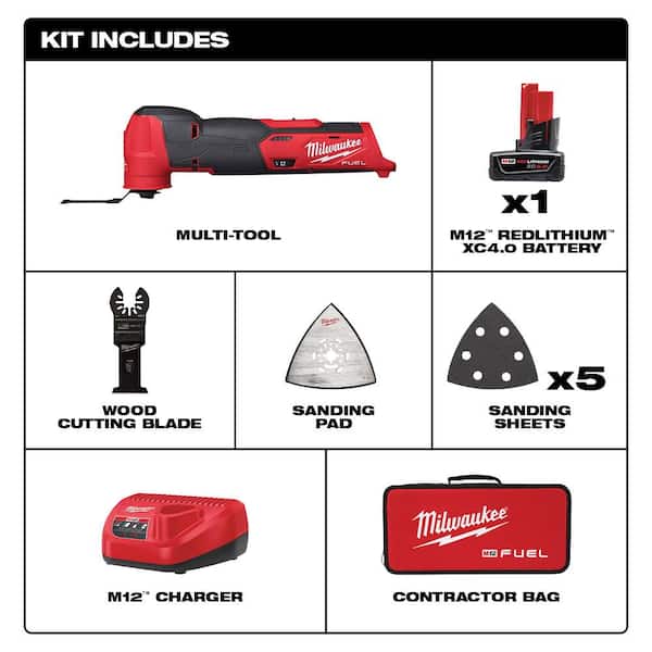 Milwaukee - M12 FUEL 12V Lithium-Ion Cordless Oscillating Multi-Tool Kit with 4.0 Ah Battery, Charger, Accessories and Tool Bag