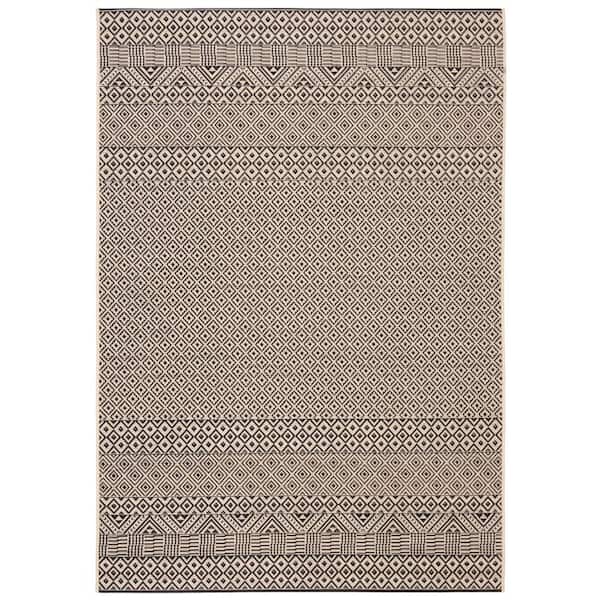 Courtyard Beige/Black 8 ft. x 11 ft. Geometric Indoor/Outdoor Patio Area Rug