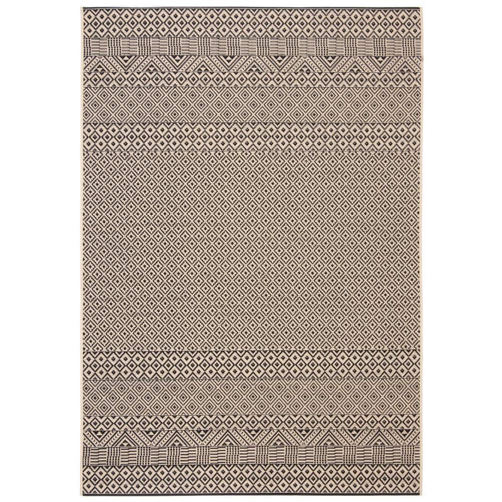 Beige and Black 9' x 12' Synthetic Flat Woven Reversible Rug