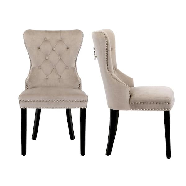 WESTINFURNITURE Brooklyn Taupe Tufted Velvet Dining Side Chair (Set of 2)