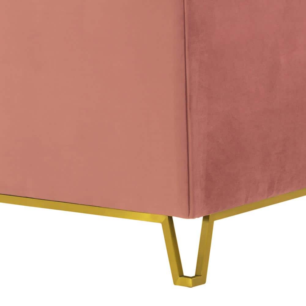 Transitional Pink Velvet Wood Accent Chair with Gold Legs