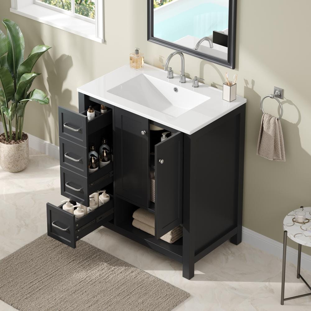30 in. W x 18.2 in. D x 34 in. H Single Sink Black Freestanding Bath Vanity with White Ceramic Top Unassembled price history on PriceWatchPro