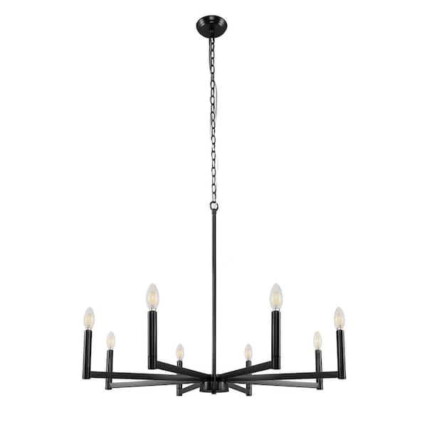 Emeritpro 8-Light Black Candelabra Chandelier with E12 Base for Dining Room Living Room or Entryway, No Bulbs Included