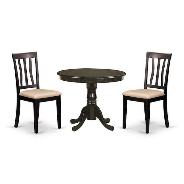 East West Furniture 3-Piece Round Cappuccino Finish Solid Wood Top Dining Table with 2 Chairs with Lattice Back