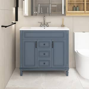 36 in. W x 18 in. D x 34 in. H. Single Sink Freestanding Bathroom Vanity in Blue with White Cultured Marble Top