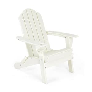 PE Folding Plastic Adirondack Chair with Built-In Cup Holder-White