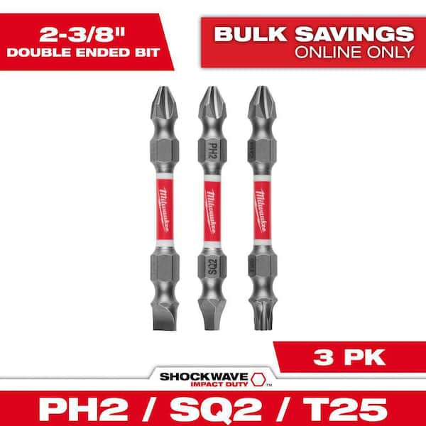 Milwaukee SHOCKWAVE Impact Duty Alloy Steel PH2/SQ2/T25 Double Ended ...