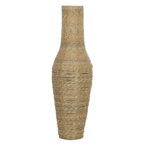 44 in. Brown Handmade Tall Woven Floor Faux Seagrass Decorative Vase