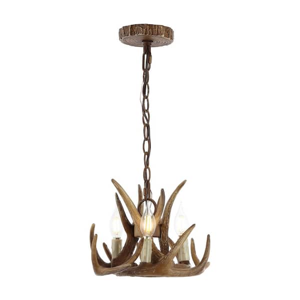 Nelle 11.5 in. Adjustable Resin Antler 3-Light LED Chandelier, Brown