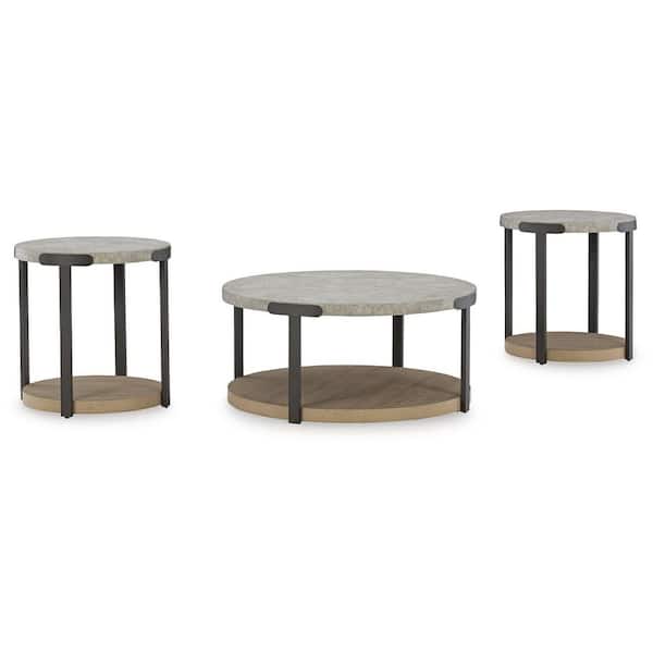 Signature DESIGN BY ASHLEY Darthurst 36.25 in. Gray/Brown Round MDF Coffee Table (Set of 3)