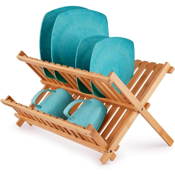 Zulay Kitchen Foldable Bamboo Drying Dish Rack - 2-Tier
