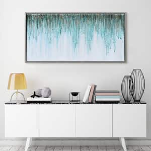 "Green Frequency" by Martin Edwards Framed Hand Painting Abstract Textured Glitter Canvas Wall Art 24 in. x 48 in.