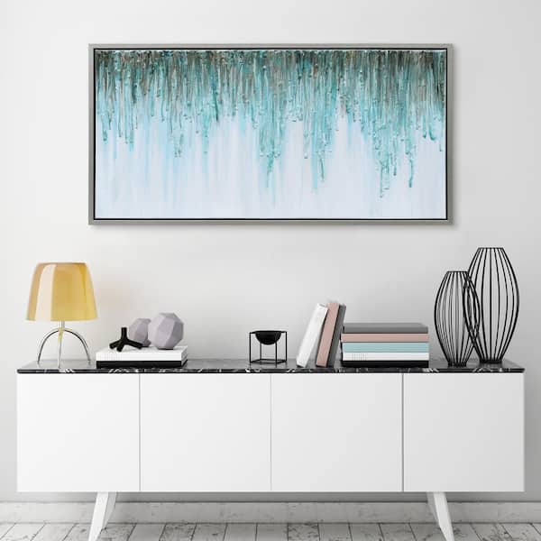 Empire Art Direct "Green Frequency" by Martin Edwards Framed Hand Painting Abstract Textured Glitter Canvas Wall Art 24 in. x 48 in.