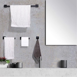 4-Piece Bath Hardware Set with Towel Bar Toilet Paper Holder Double Towel Hook in Stainless Steel Matte Black