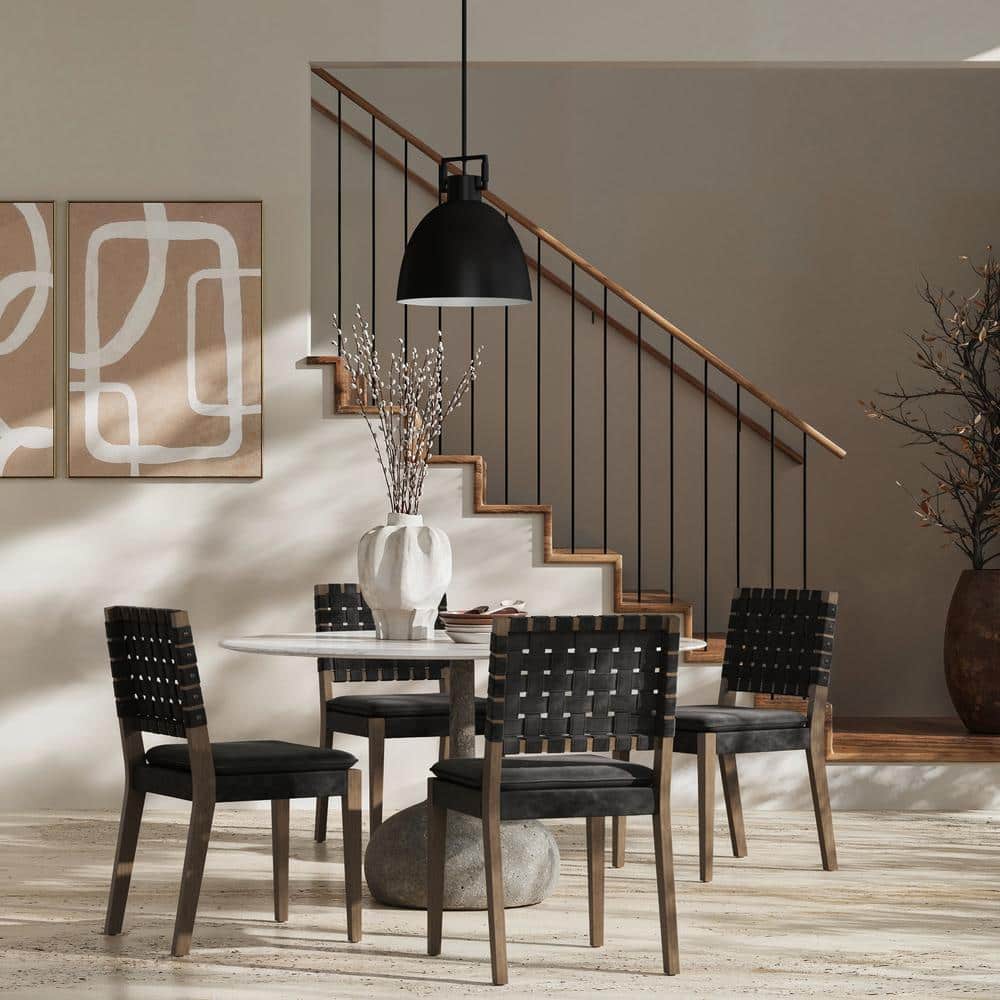 Cohen Black Faux Leather Upholstered Side Chair Set with Wood Legs
