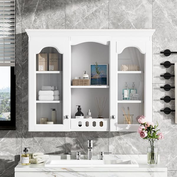 35 in. W x 8 in. D x 28 in. H Bathroom Storage Wall Cabinet in White