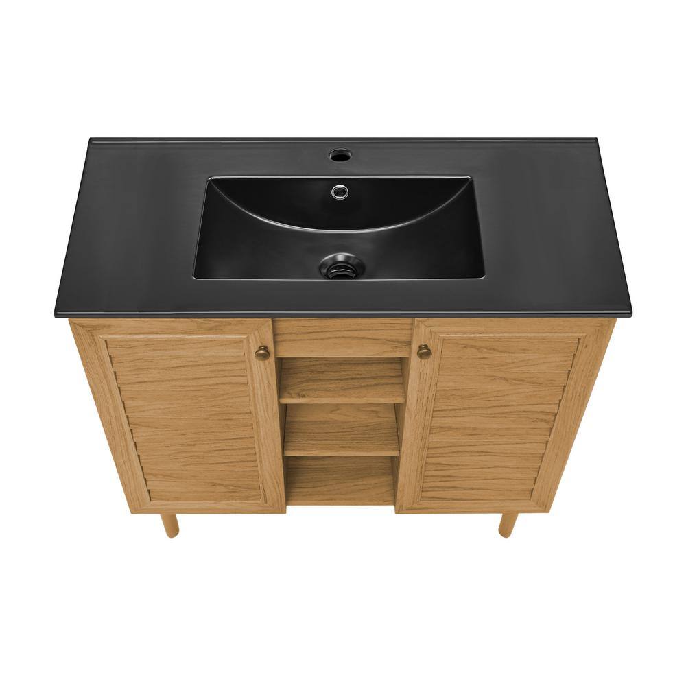 Bron 36" Brown Oak Bathroom Vanity with Black Ceramic Sink