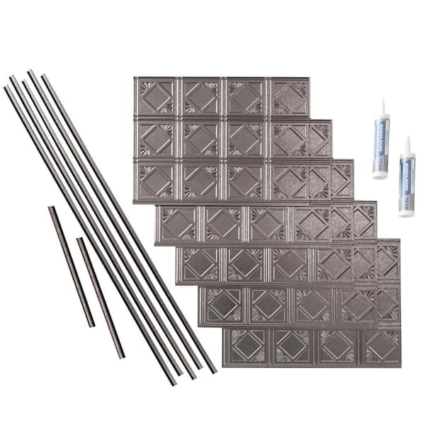 Traditional 4 18 in. x 24 in. Galvanized Steel Vinyl Decorative Wall Tile Backsplash 15 sq. ft. Kit