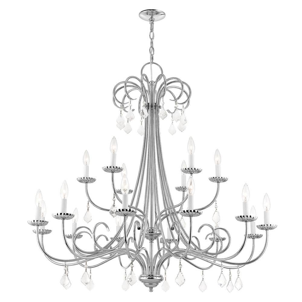 Elegant Polished Chrome & Crystal 18-Light Chandelier