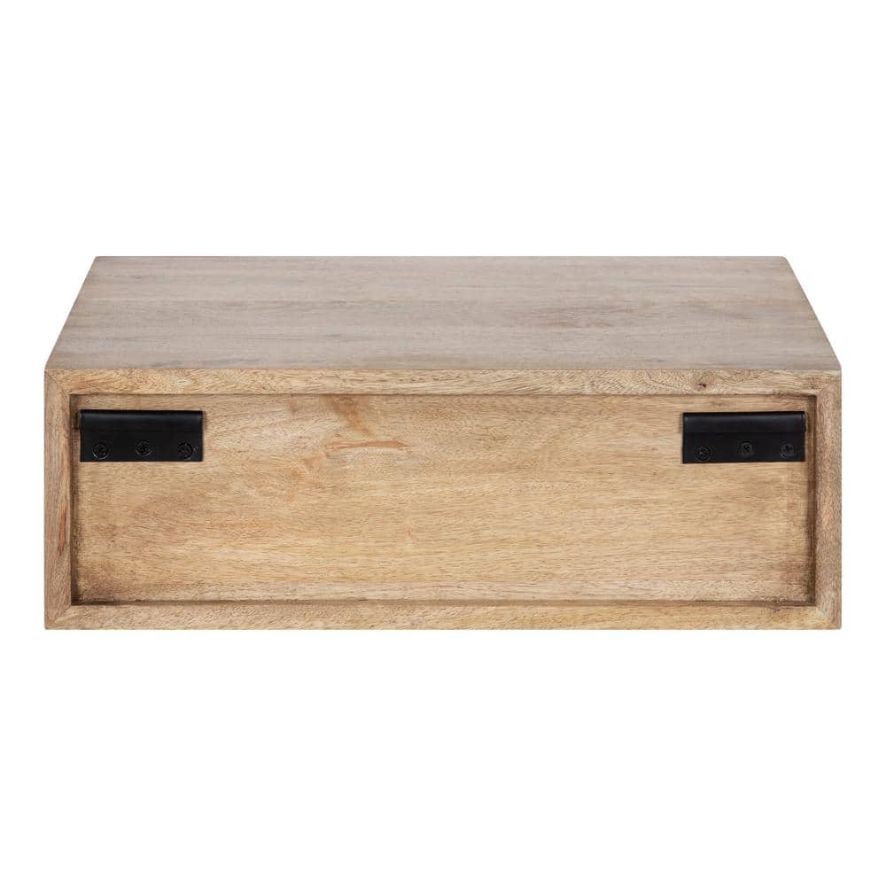 Natural Mango Wood Floating Cube Wall Shelf with Concealed Cubby