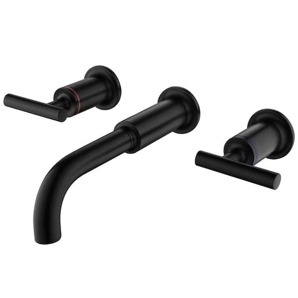 Aurora Decor Ami Dual Handle Wall Mount Bathroom Faucet Rough-in Valve Included in Matte Black