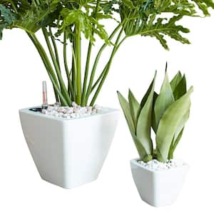 5.5/10 in. White Square Cone Plastic Self-watering Planter Pot, Set of 2