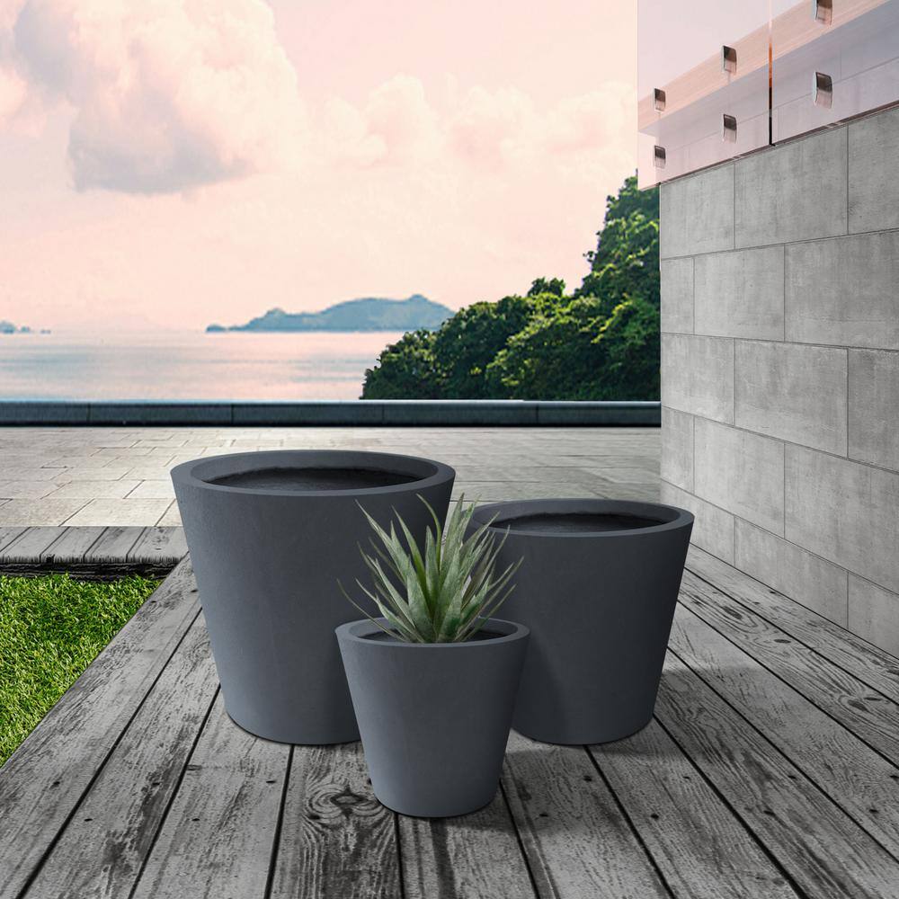 Charcoal Concrete Indoor/Outdoor Round Planters Set of 3