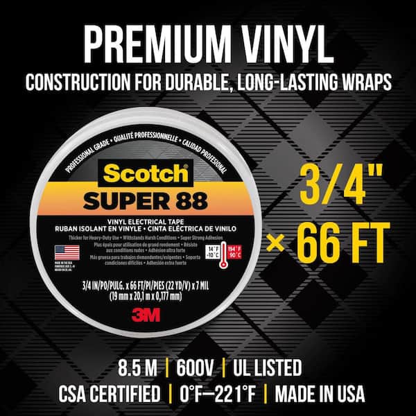 Scotch Scotch 3/4 in. x 66 ft. x 0.008 in. Super 88 Vinyl