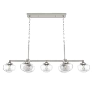 Saddle Creek 7-Light Brushed Nickel Schoolhouse Chandelier with Clear Seeded Glass Shades